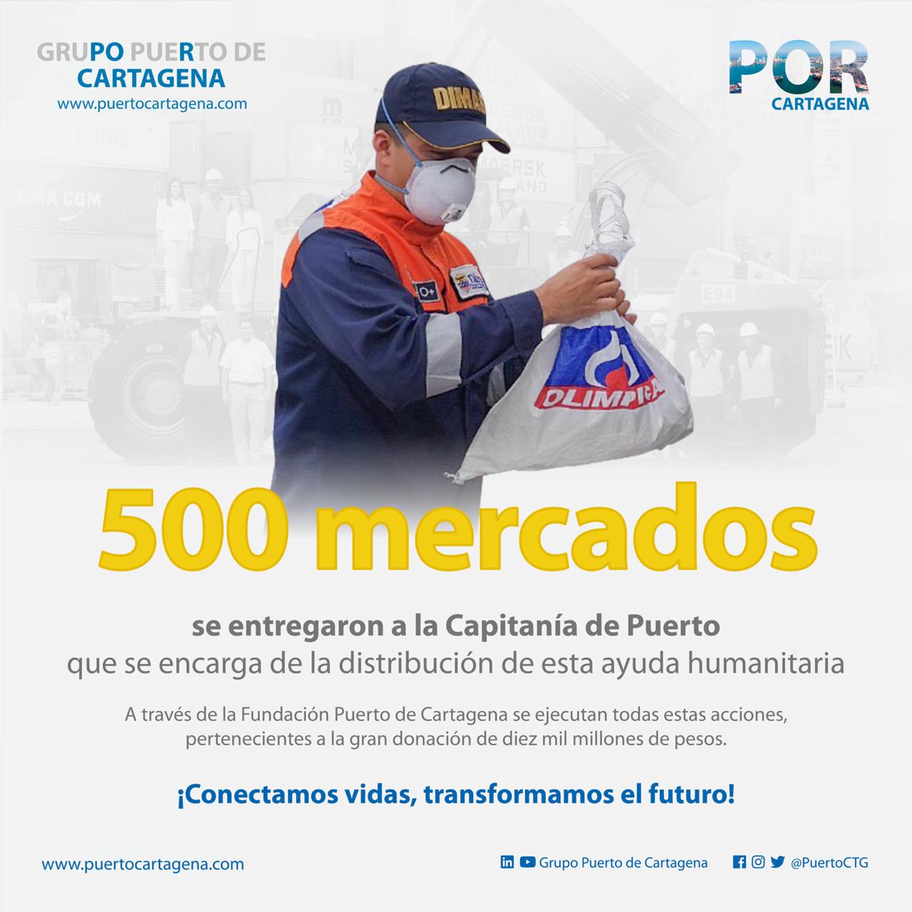 A través de la Fundación Puerto de Cartagena contribuimos con la entrega de 500 mercados a la Capitanía de Puerto de Cartagena.