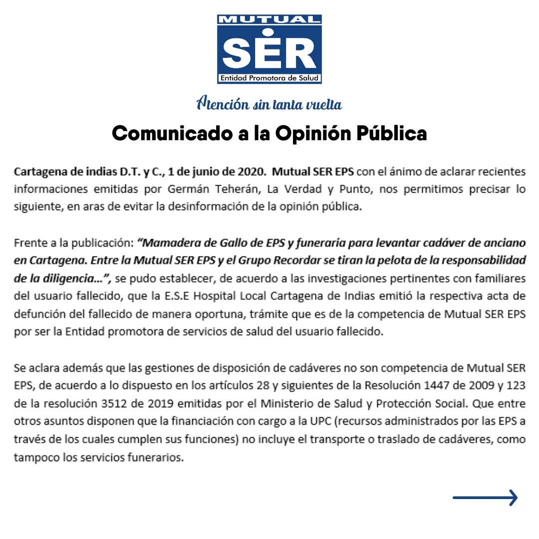 Mutual Ser comunicado a la opinión pública.