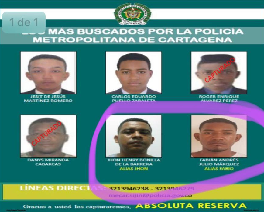 La policía metropolitana en desarrollo de la segunda fase de la «operación montecarmelo» captura a tres personas requeridas por homicidio.