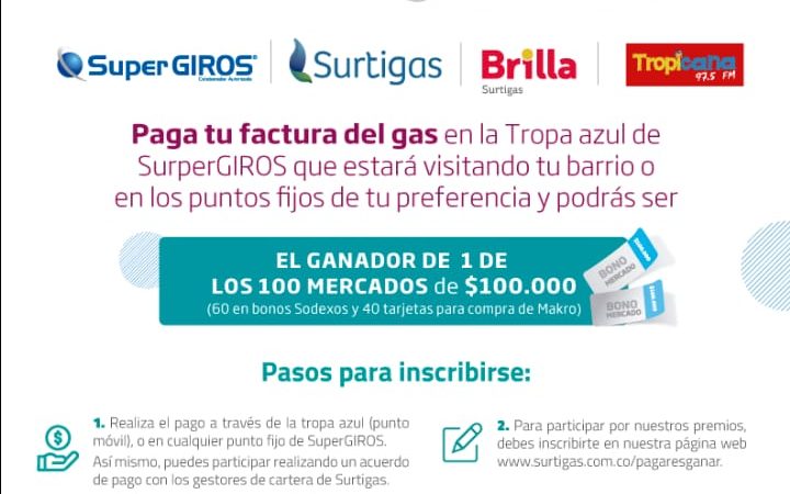 Surtigas continúa promoviendo incentivos entre sus usuarios que paguen oportunamente.