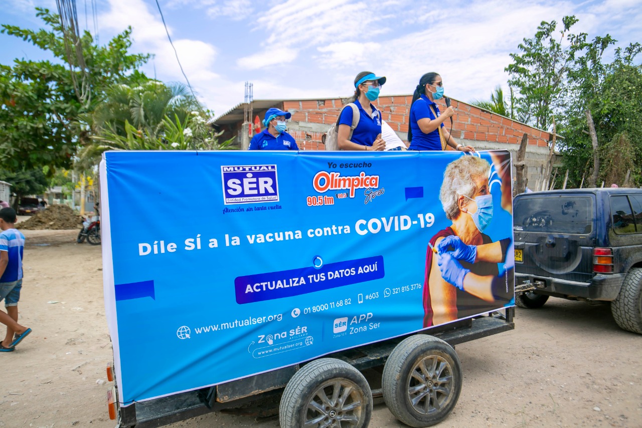 Caravana de vacunación contra el Covid inicio MutualSer EPS en barrios de cartagena, la meta es aplicar 13 mil biológicos en Bolívar.