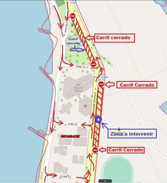 Calzada de salida del sector turístico cerrada por daño en el sistema de alcantarillado, Acuacar al frente de los trabajos.