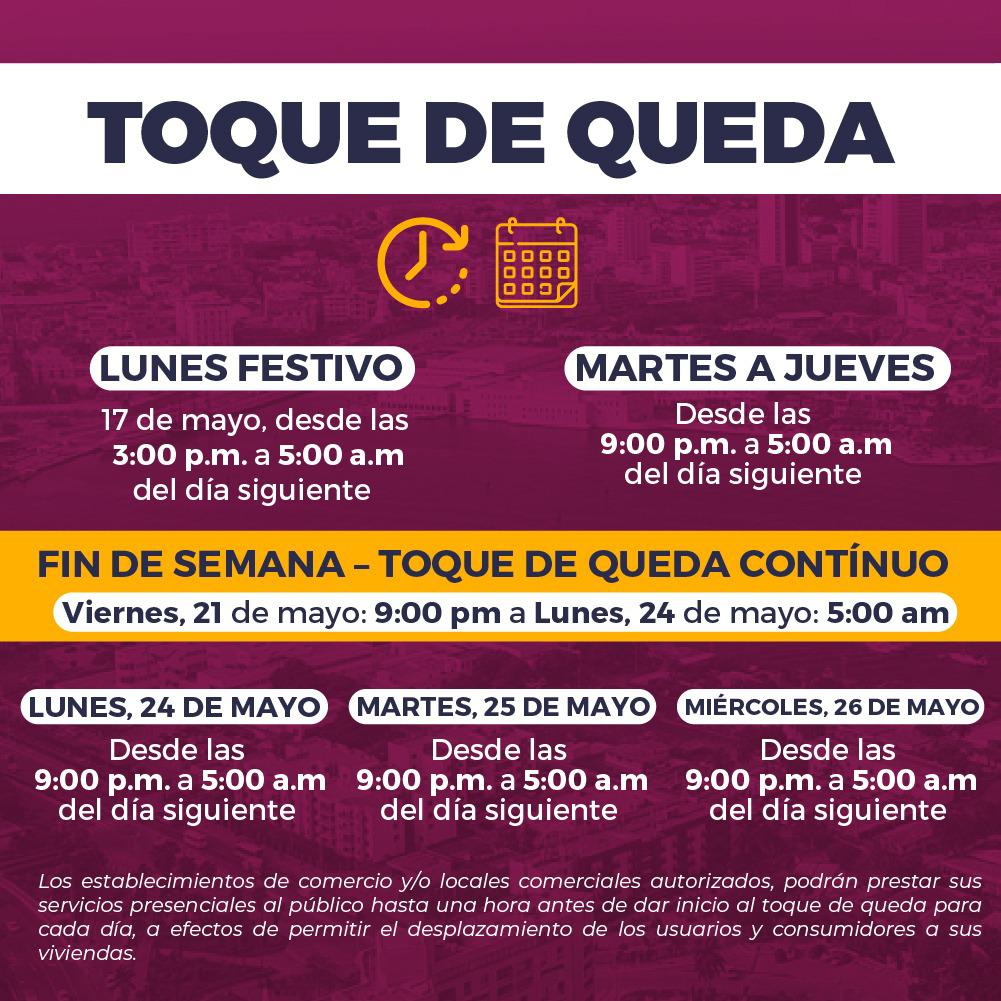 Toque de queda continuo desde las 9:00 p.m. del viernes 21 de mayo hasta las 5:00 a.m. del lunes 24 de mayo de 2021en Cartagena.