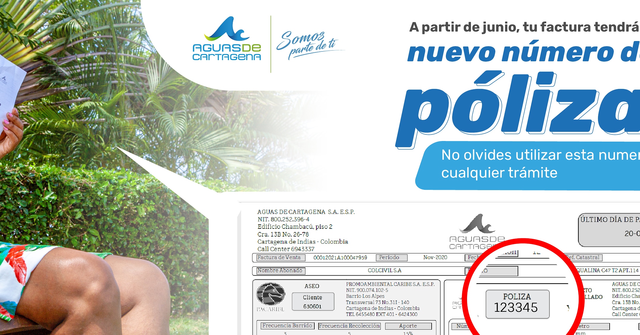 A partir de junio el número de póliza que identifica a los usuarios de Acuacar en sus facturas, cambiará.