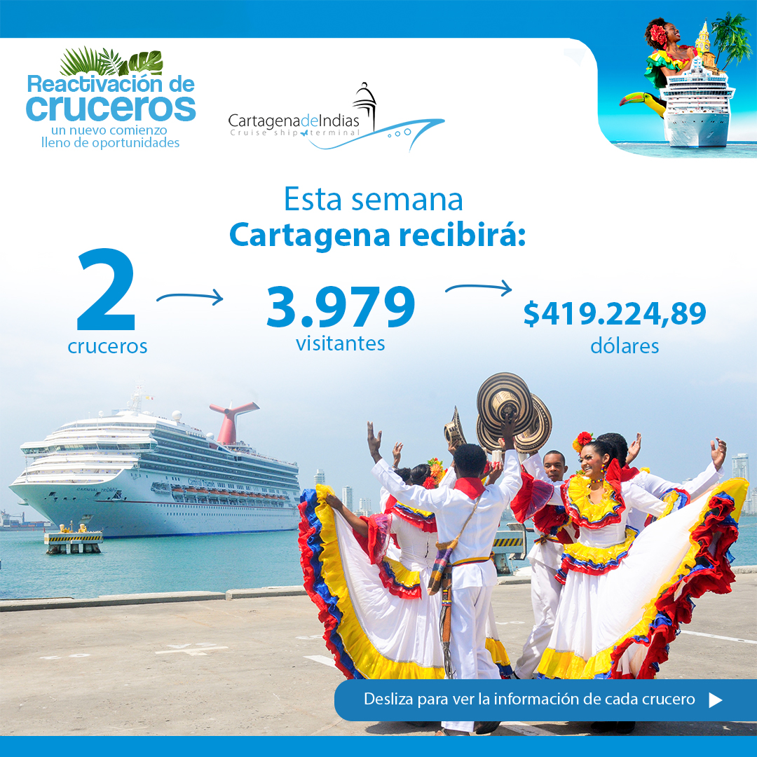 Continúa reactivación de cruceros, desde hoy la bahía de Cartagena se engalana con la llegada de dos nuevos buques turísticos