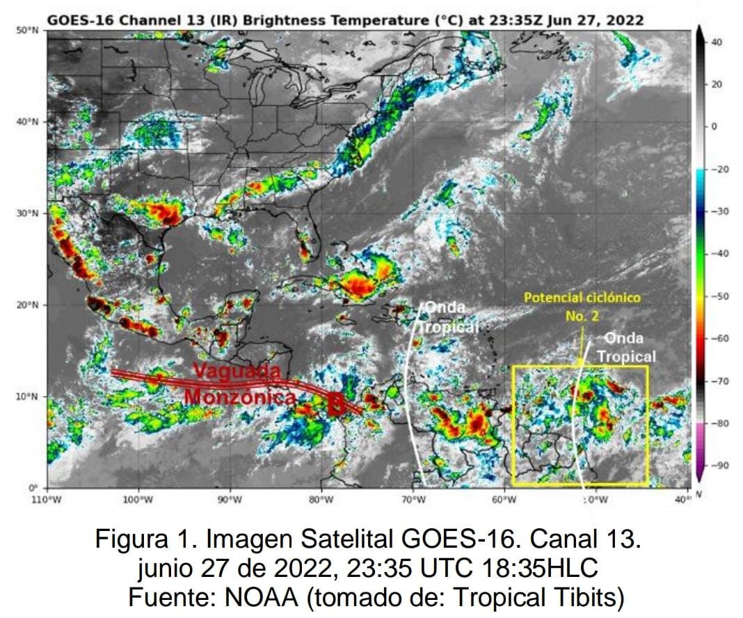 Centro Nacional de Huracanes confirmaPotencial ciclónico No 2 con vientos de 64.8km/h entraría a Colombia la tarde de este martes.