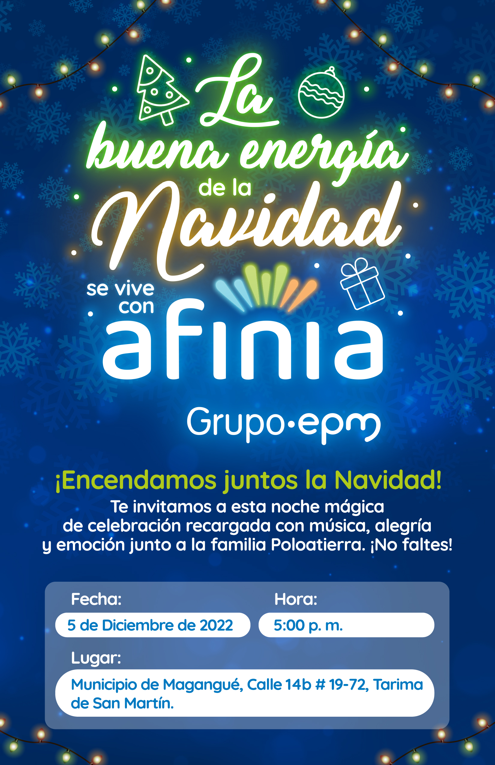 Afinia encenderá la alegría de la Navidad en Guaranda, Sampués, Canalete, Magangué y Valledupar, el alumbrados navideños adornarán los parques principales de estos municipios para que las familias vivan la temporada del fin de año.