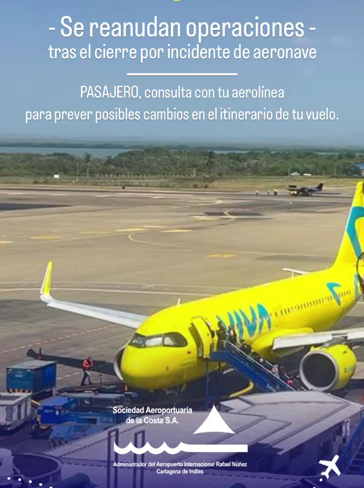 Aeropuerto Rafael Núñez reanuda actividades tras percance con avioneta.