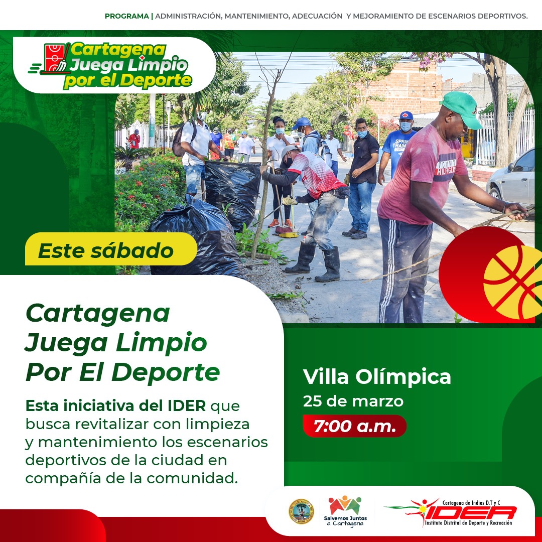 Cartagena juega limpio con el deporte, proyecto del IDER para rescatar escenarios en el 2023.