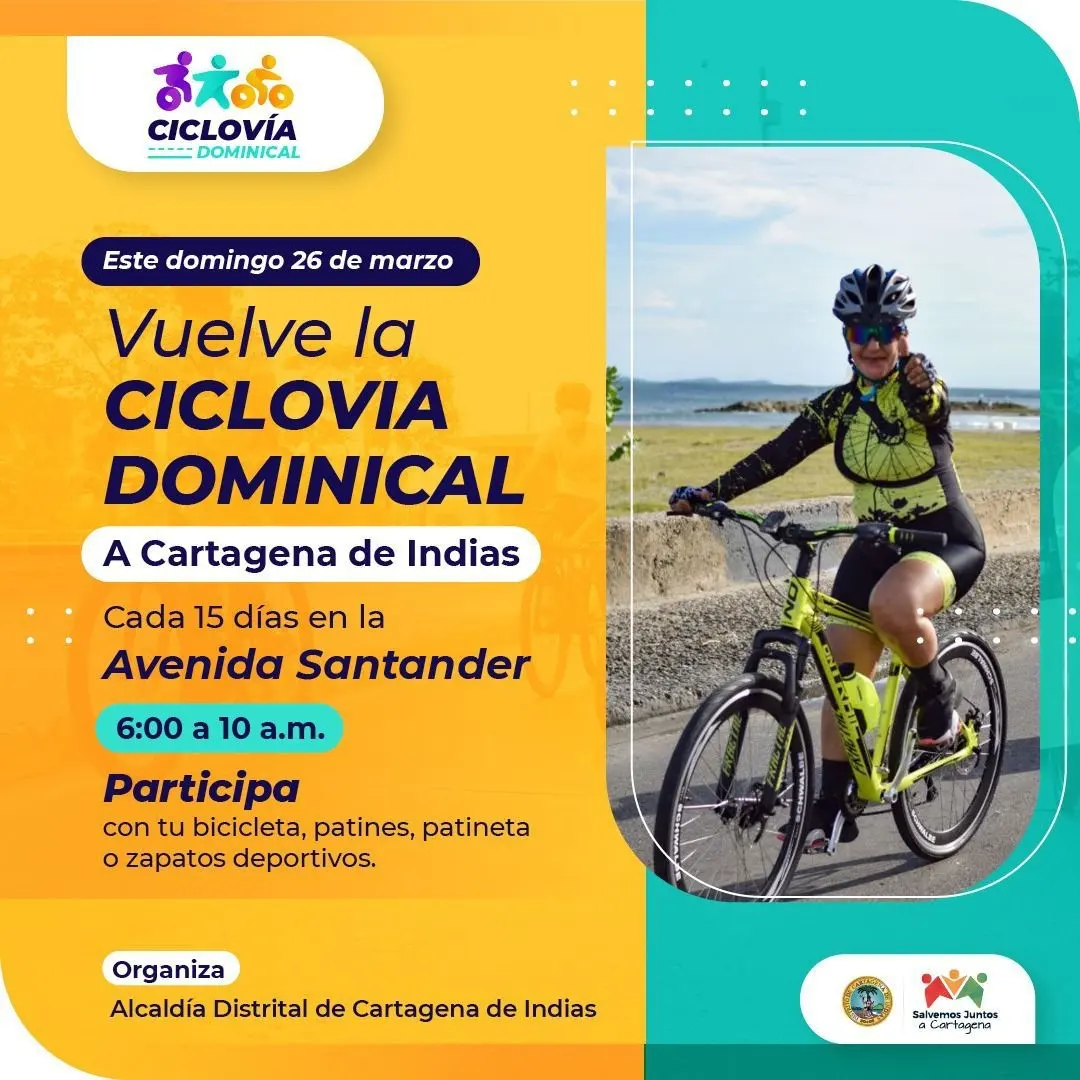 Prográmese! Este domingo regresa la Ciclovía Dominical a Cartagena