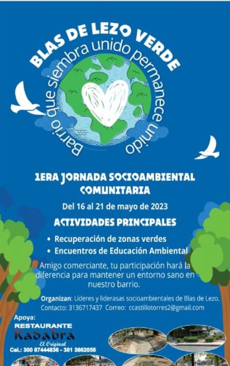 Primera jornada socioambiental realizará el barrio Blas De Lezo del 16 al 21 de mayo.