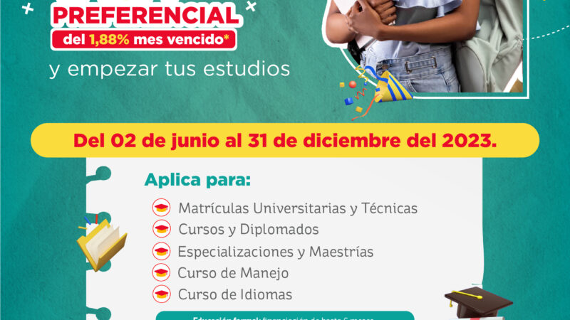 BRILLA LANZA TASA PREFERENCIAL PARA CRÉDITOS EDUCATIVOS.