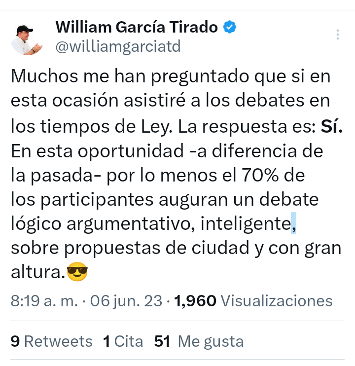 Sí iré a los debates: William García Tirado