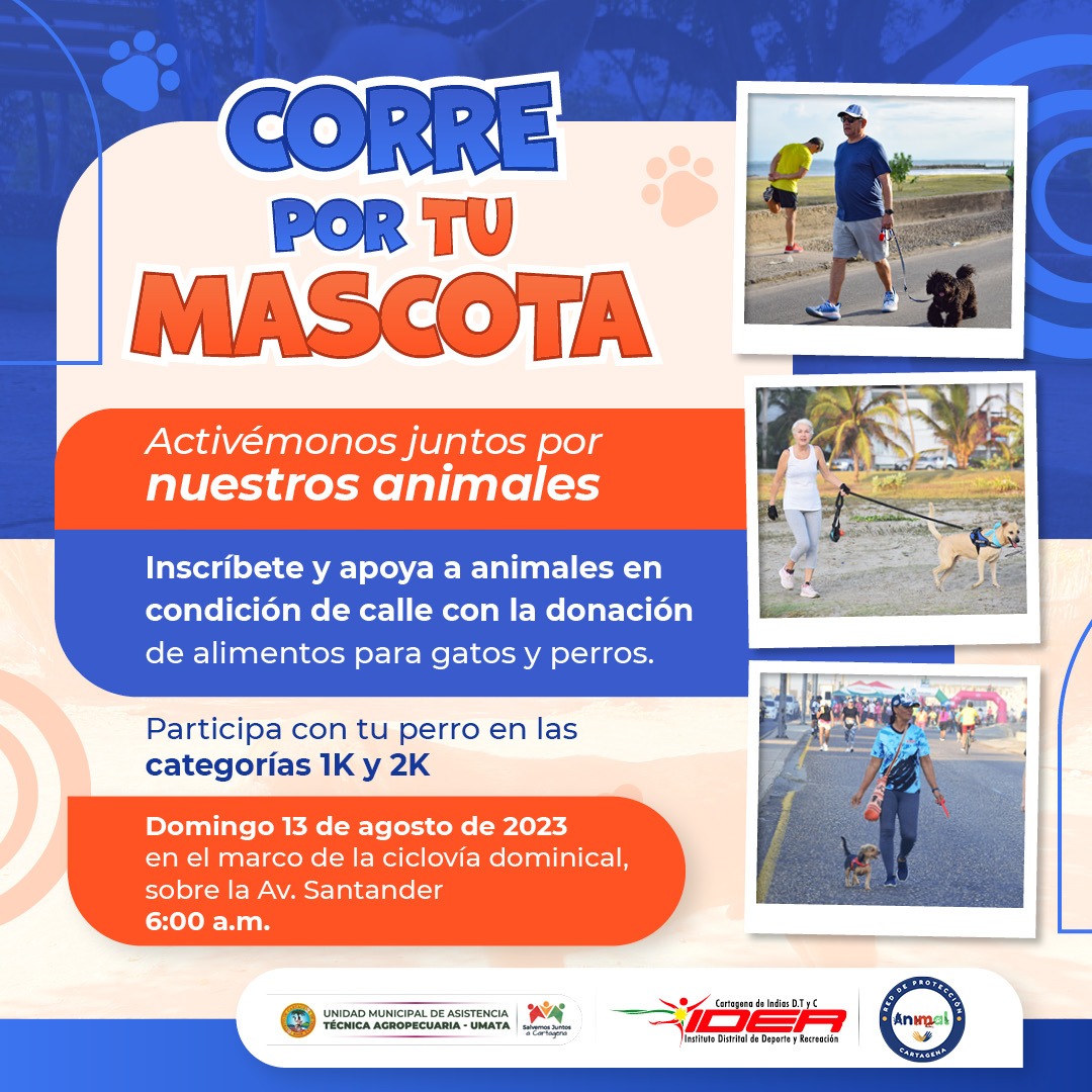 Corre por tu mascota, propuesta del IDER y la UMATA para recoger alimentos para animales en condición de calle.
