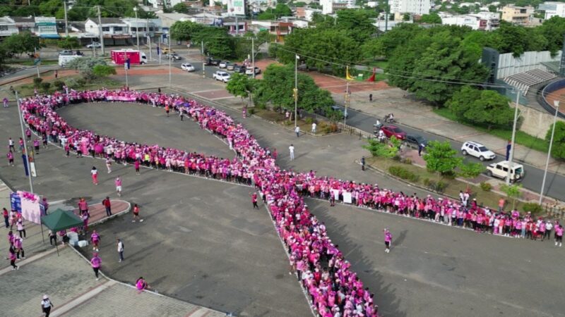 En la caminata contra el cáncer, un lazo de rosa humano quedó como homenaje del Ider para conmemorar esta fecha.