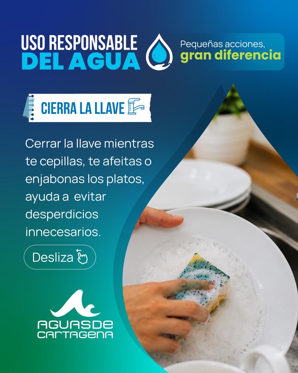 Durante el ajuste temporal en la distribución, Aguas de Cartagena, promueve el uso responsable del agua.
