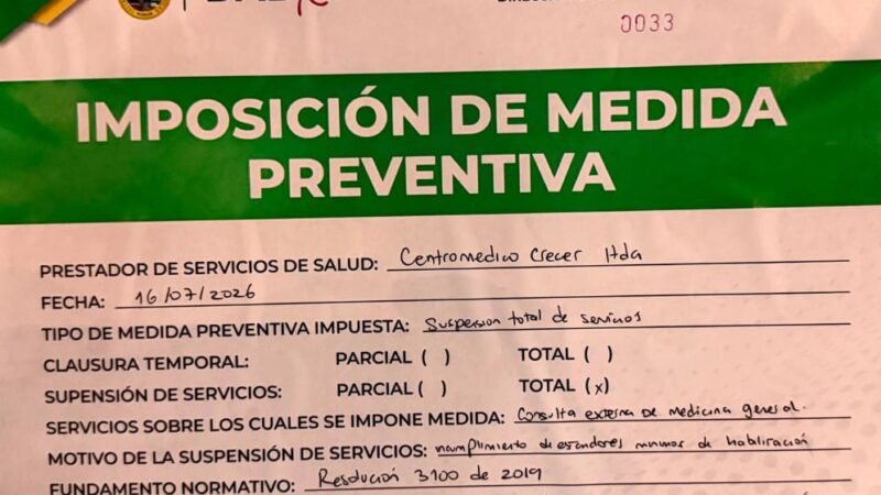 Alcaldía de Cartagena, a través del Dadis, cierra servicios de la clínica Crecer por incumplimiento de la norma de habilitación: alcalde Dumek Turbay reiteró que la salud siempre debe ser garantizada