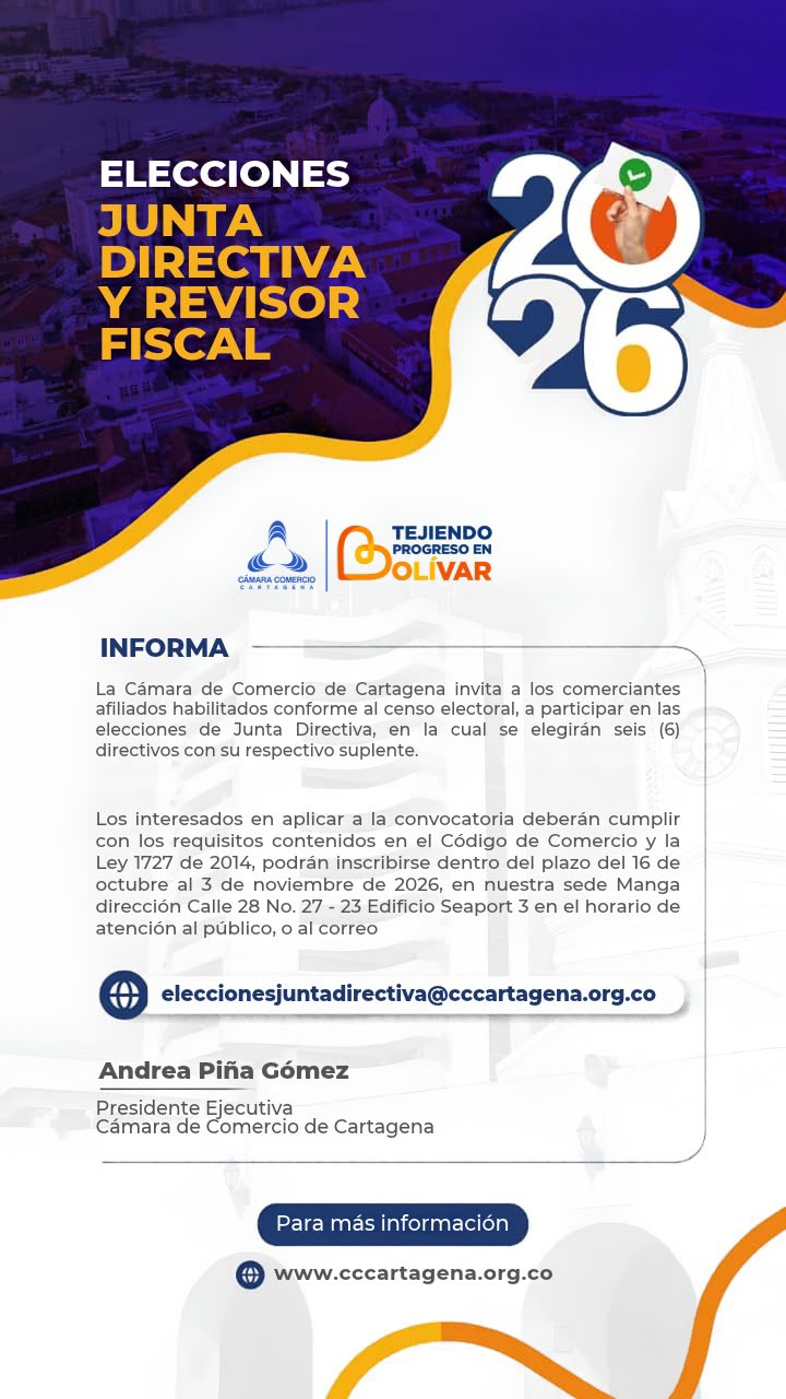 La Cámara de Comercio de Cartagena se prepara para elecciones de junta directiva.